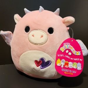 Dakota the Pink Dragon 5" Squishmallow RARE Valentine's Day 2020 Series w/Hearts